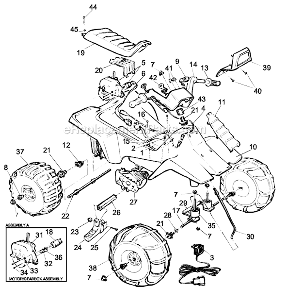 Page A Diagram and Parts List for 77440-9993  Power Wheels Ride-On ATVs